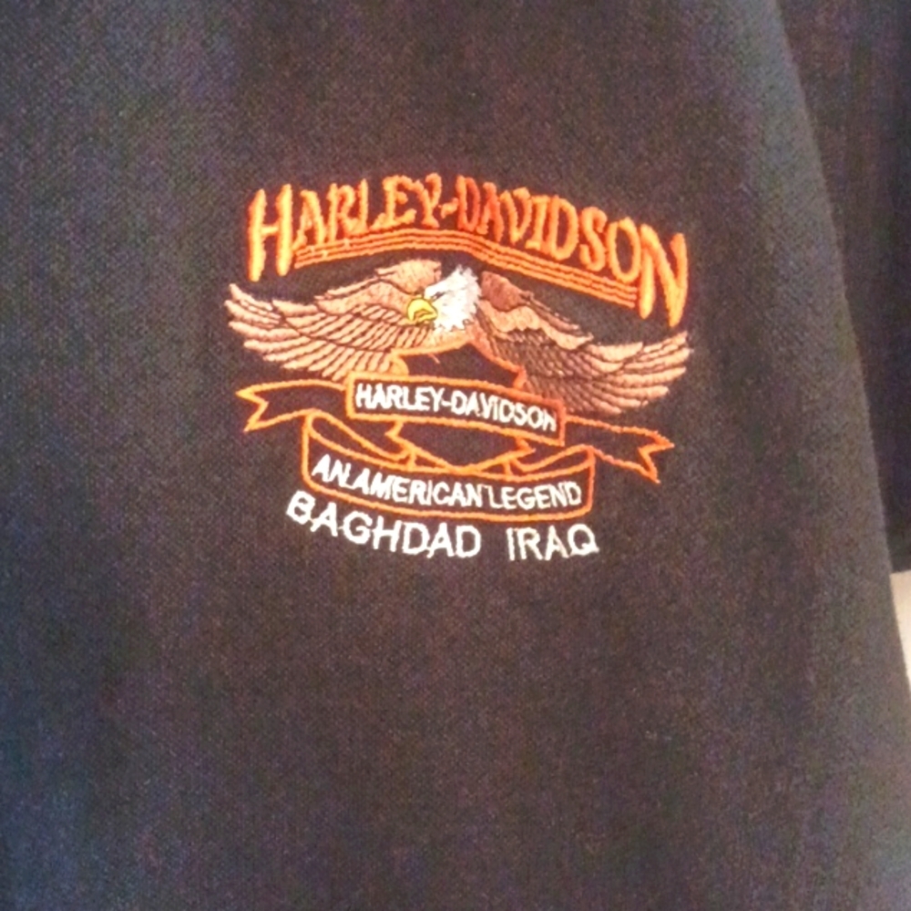 Harley Davidson AnAmerican Legend Baghad Iraq polo shirt men's size medi…
